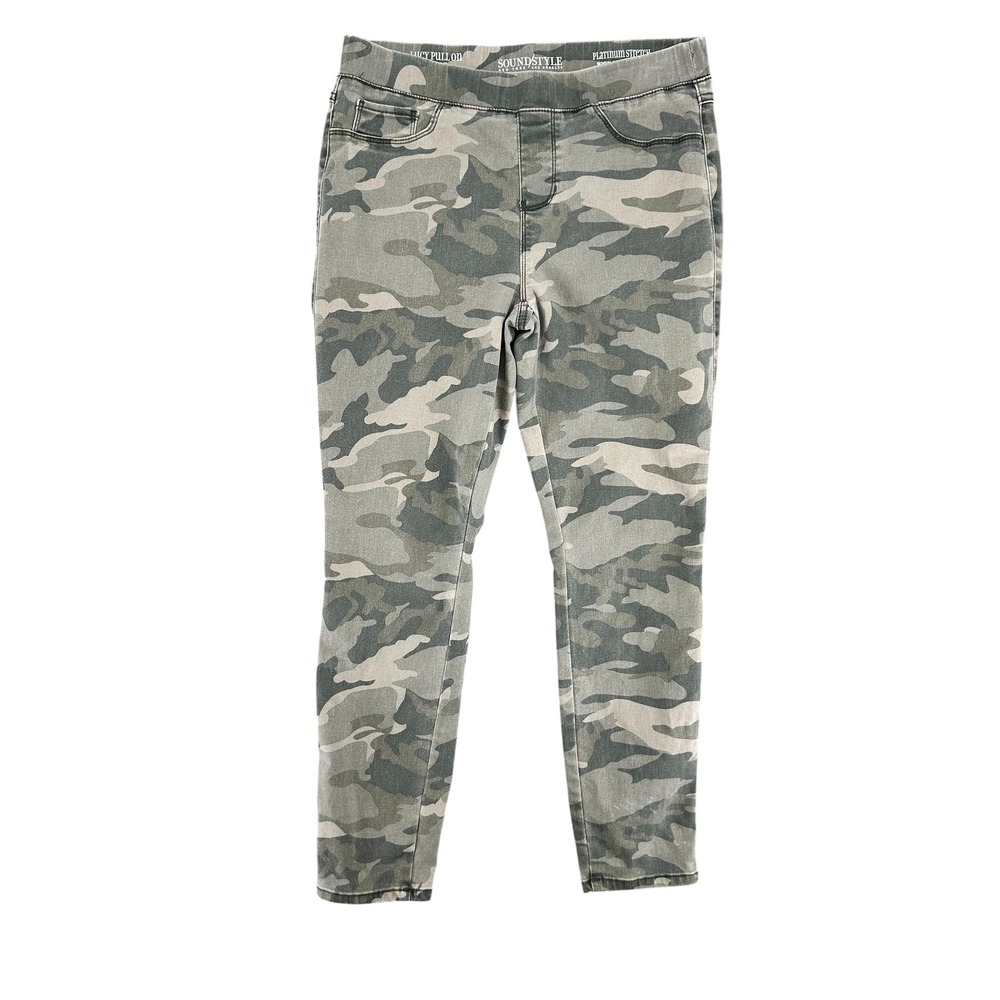 Sound Style Camo Ankle Pants  Medium Green Platinum Stretch Pull On Slimming